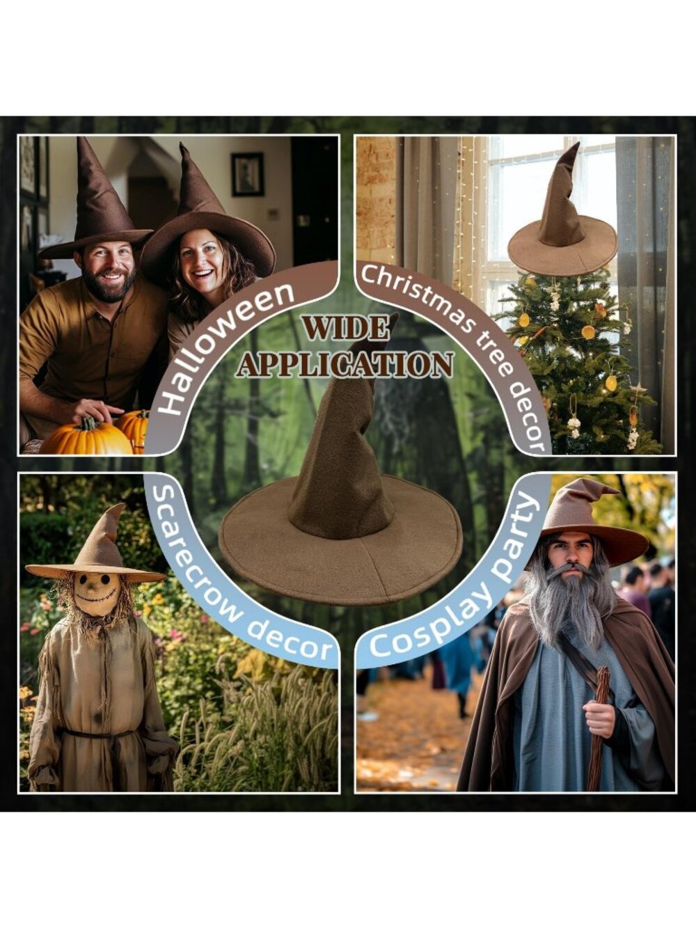 Halloween Brown Wizard Witch Hat Novelty Cosplay Accessories For Christmas Party - Picture 5 of 7